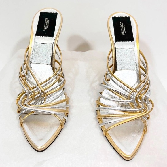 MARC JACOBS RUNWAY Fifty Four Mule Metallic Sandal Heels - Picture 10 of 11